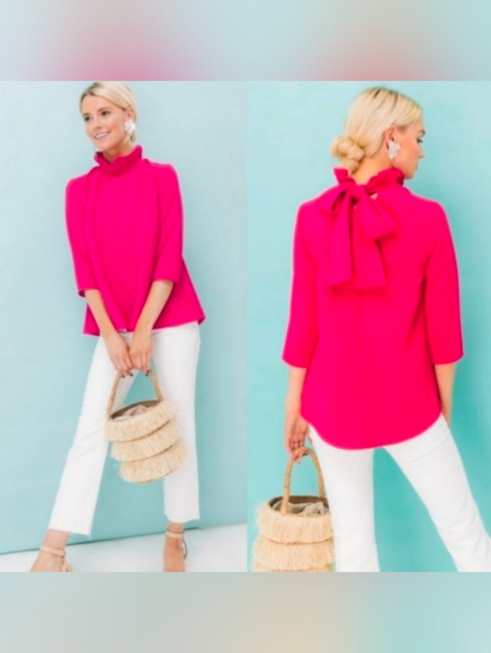 Pomander Place Faye Ruffle Neck Bow Top